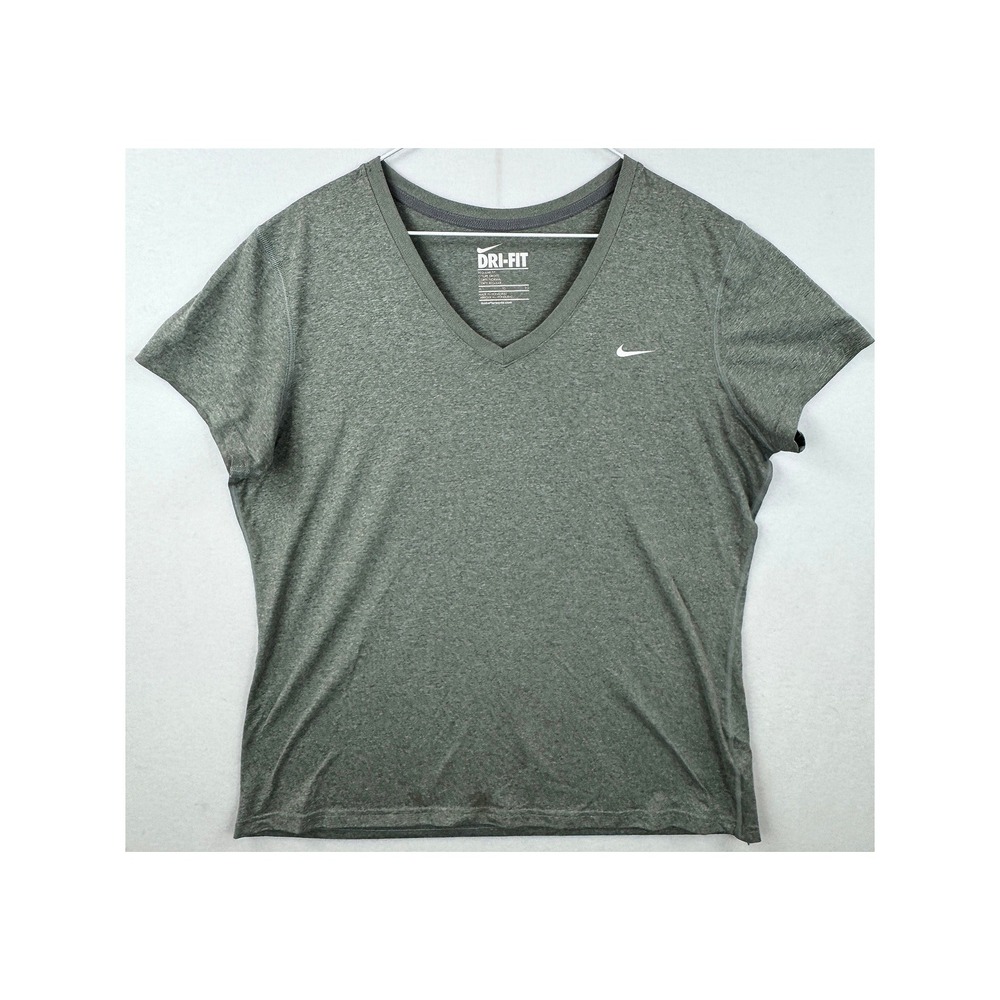 Nike Dri-FIT V-Neck Training Shirt Womens XL Gray Short Sleeve Athletic Tee